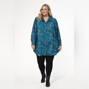 Michel Studio Teal/Purple Paisley Silk Button Down Shirt